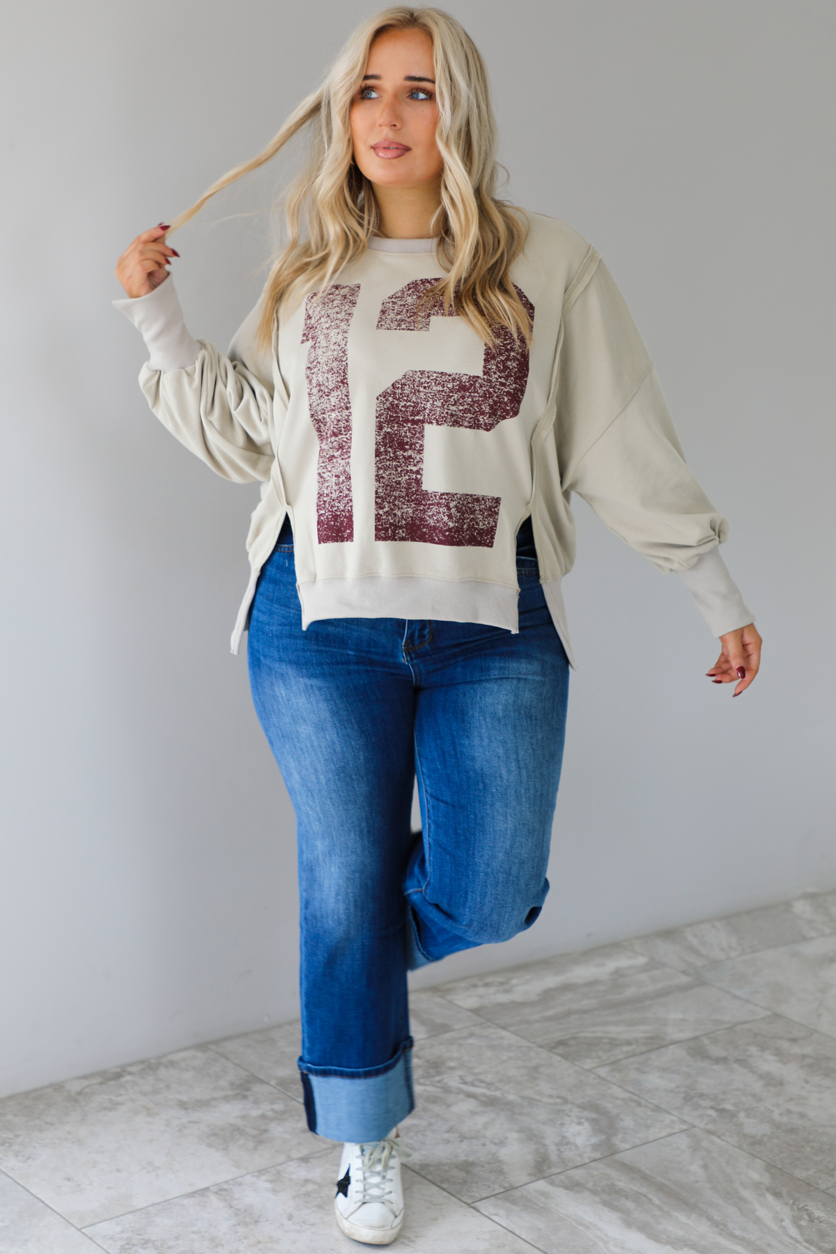 12 Varsity Sweater: Sand/Maroon