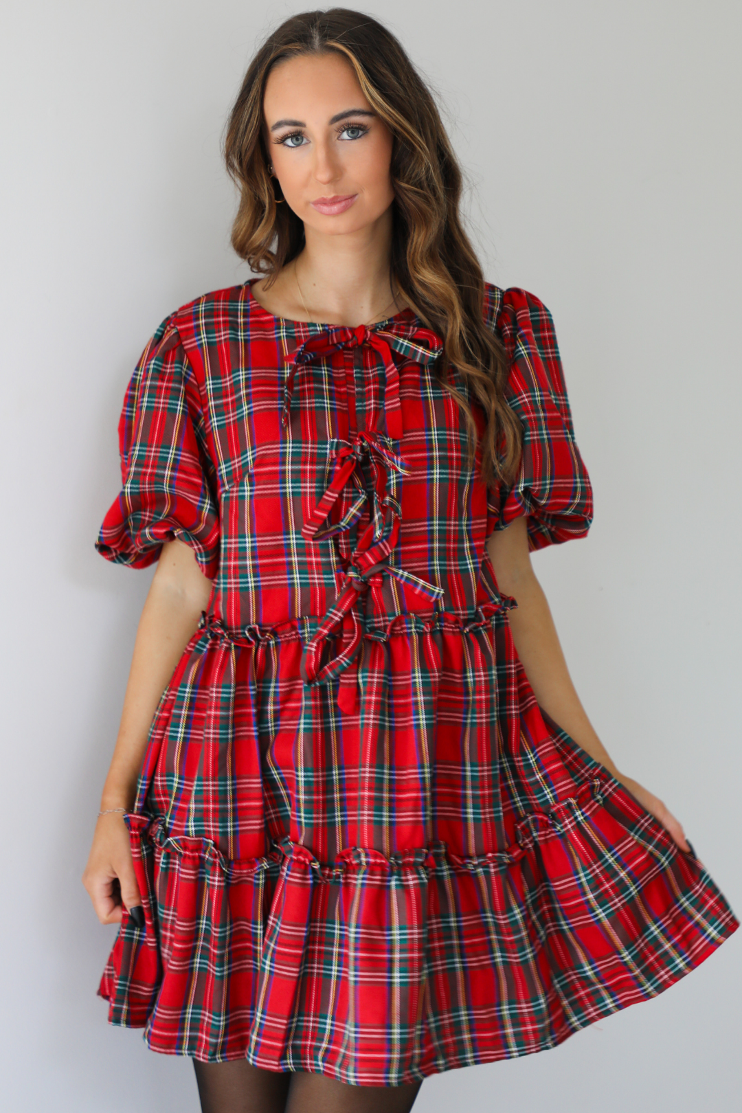 Wish You A Merry Christmas Dress: Red/Plaid