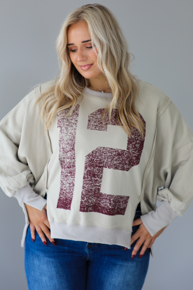 12 Varsity Sweater: Sand/Maroon