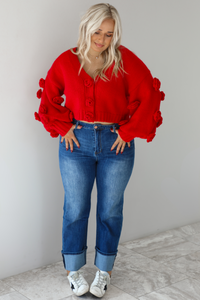 Rose Adorned Cardigan: Red