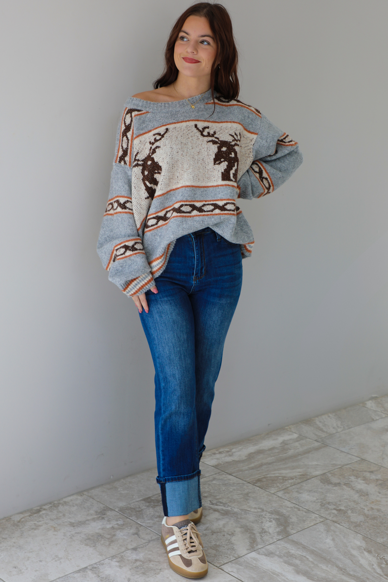 I Know Sweater: Heather Grey/Multi