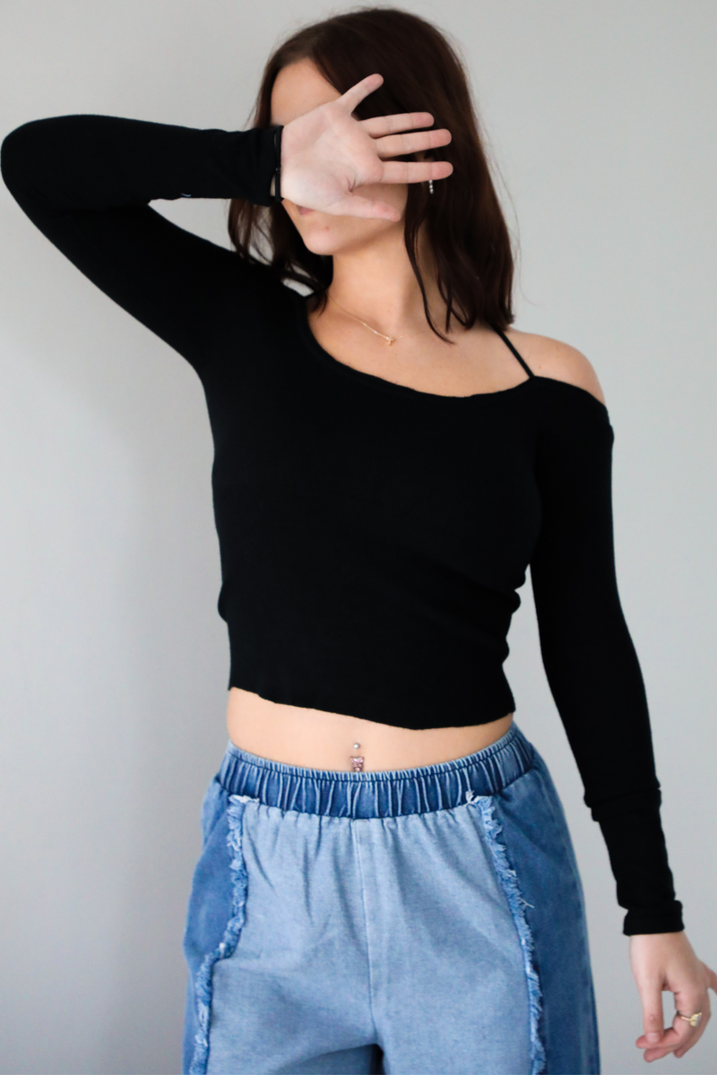 No Worries Knit Top: Black