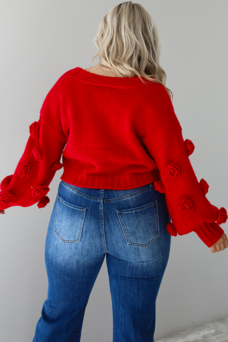 Rose Adorned Cardigan: Red