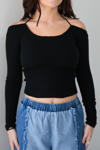 No Worries Knit Top: Black