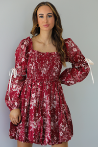 Tea Garden Dreaming Dress: Burgundy/Multi