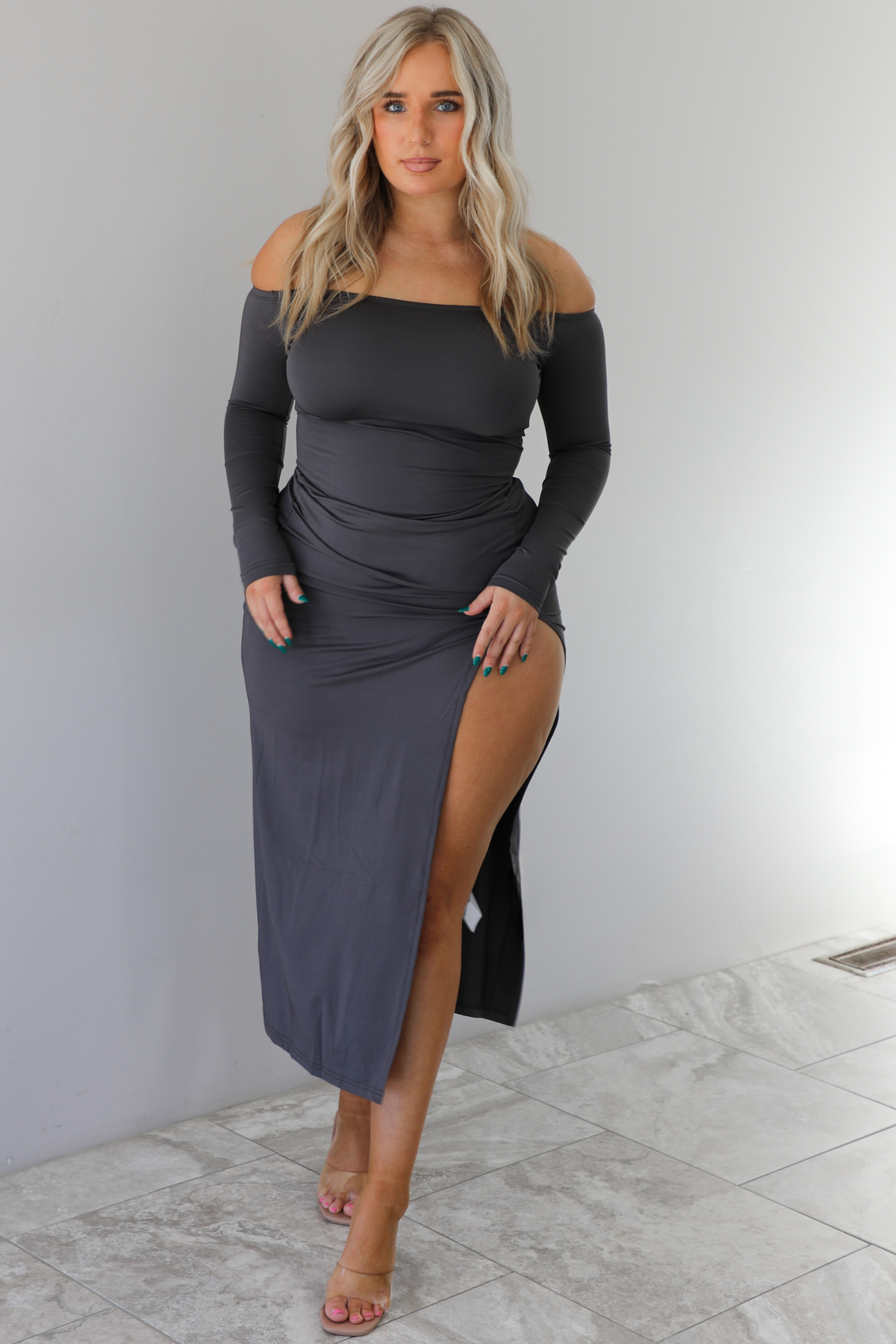 Make Me Believe Maxi Dress: Charcoal