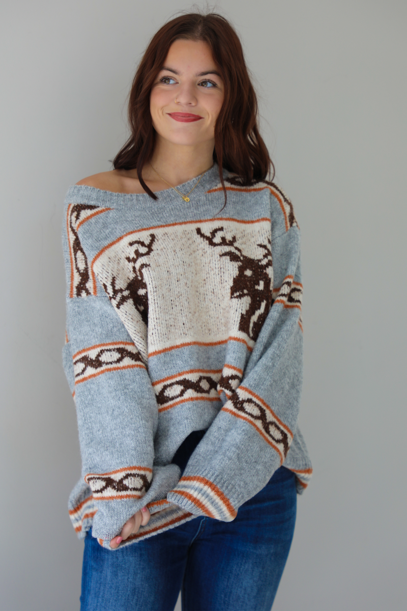 I Know Sweater: Heather Grey/Multi