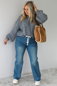 Harvest Cutie Chunky Knit Sweater: Grey