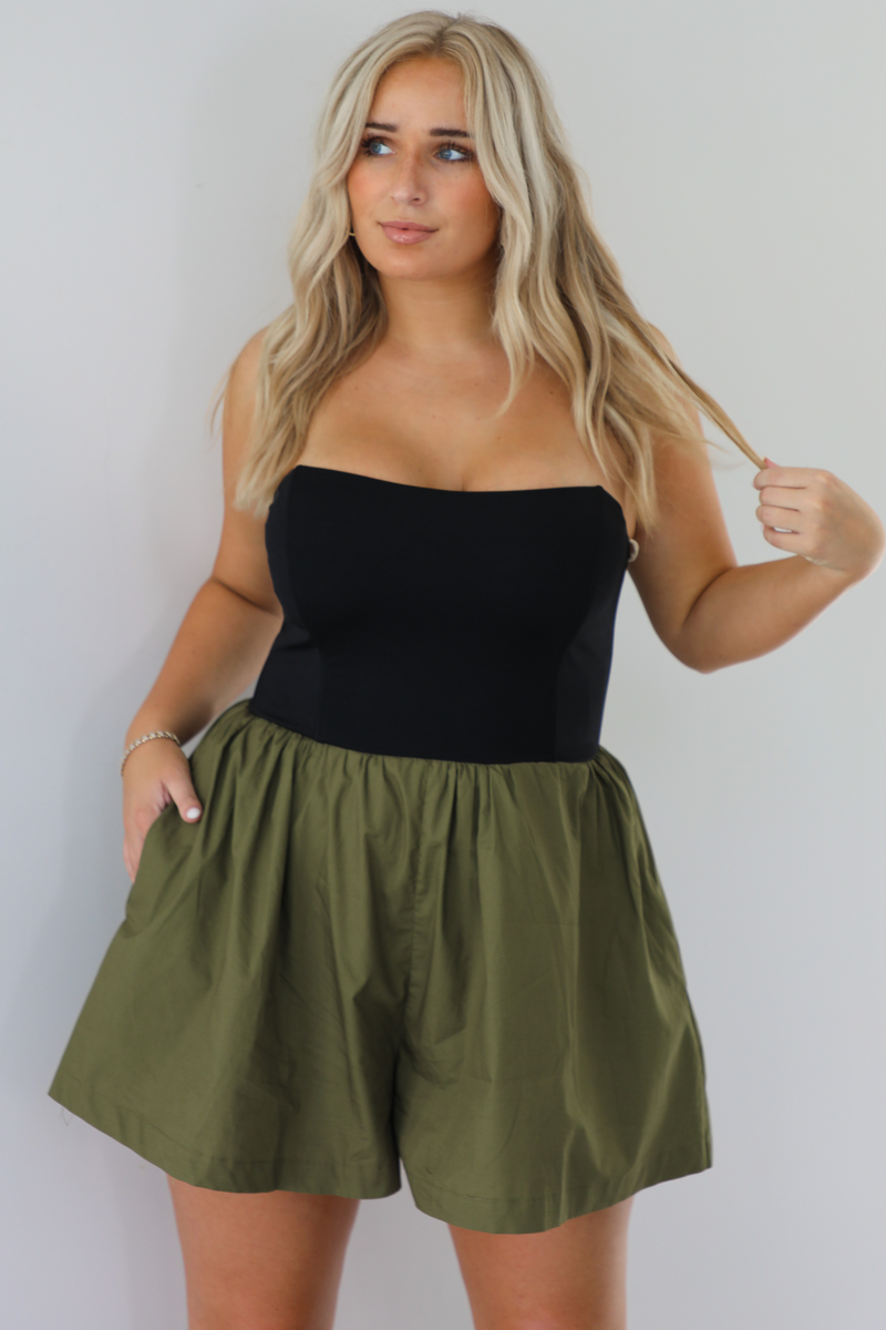 RESTOCK: Going Places Romper: Green/Black