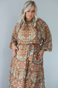 Charming Glance Maxi Dress: Caramel/Multi