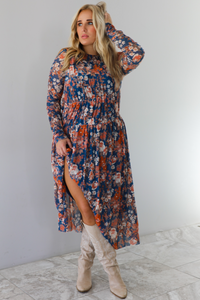 Fall Stroll Midi Dress: Navy/Multi Floral