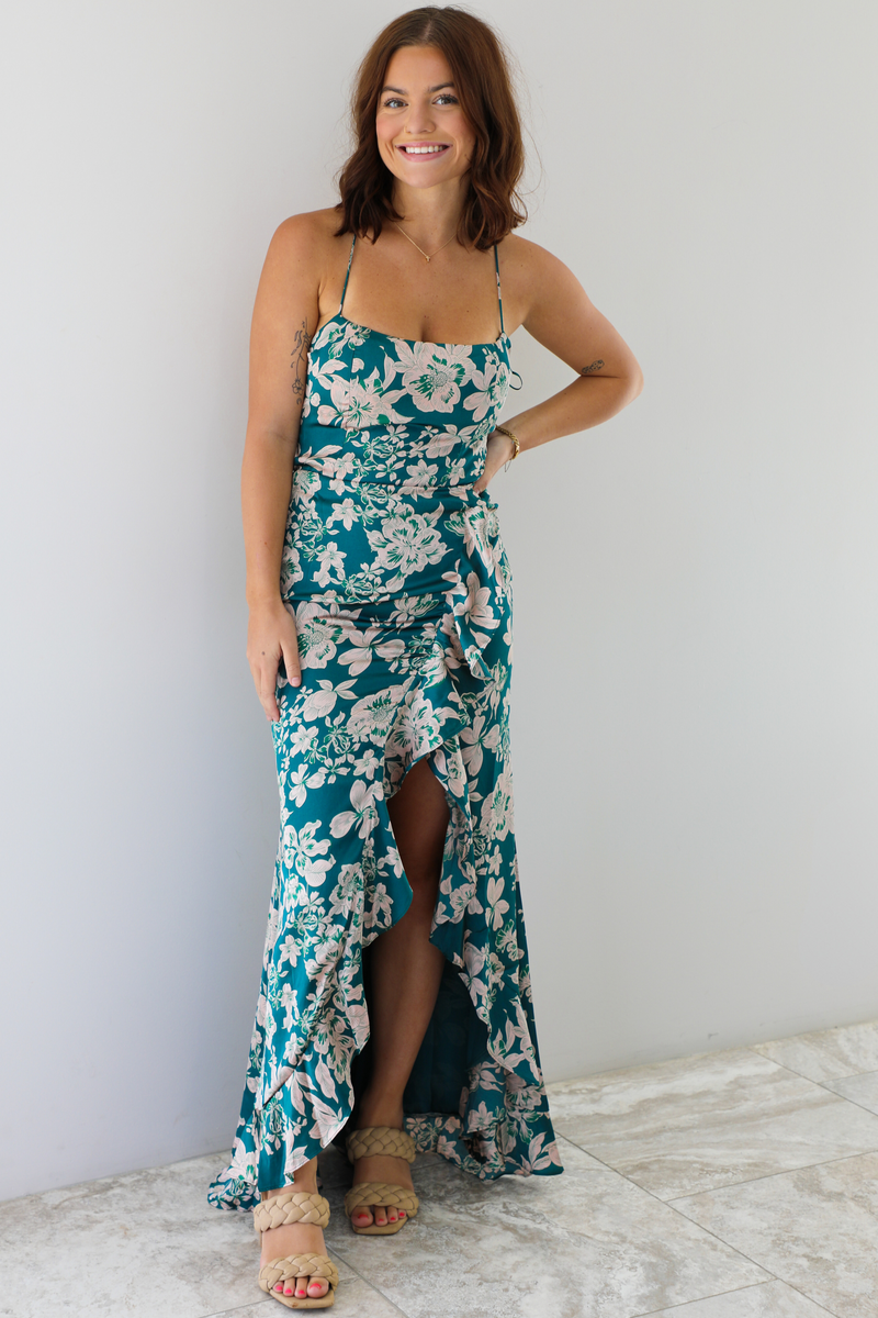 Take A Moment Maxi Dress: Teal/Multi