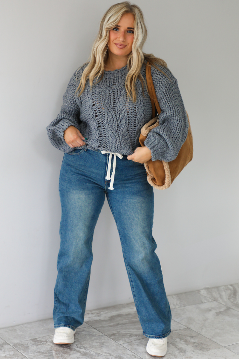 Harvest Cutie Chunky Knit Sweater: Grey