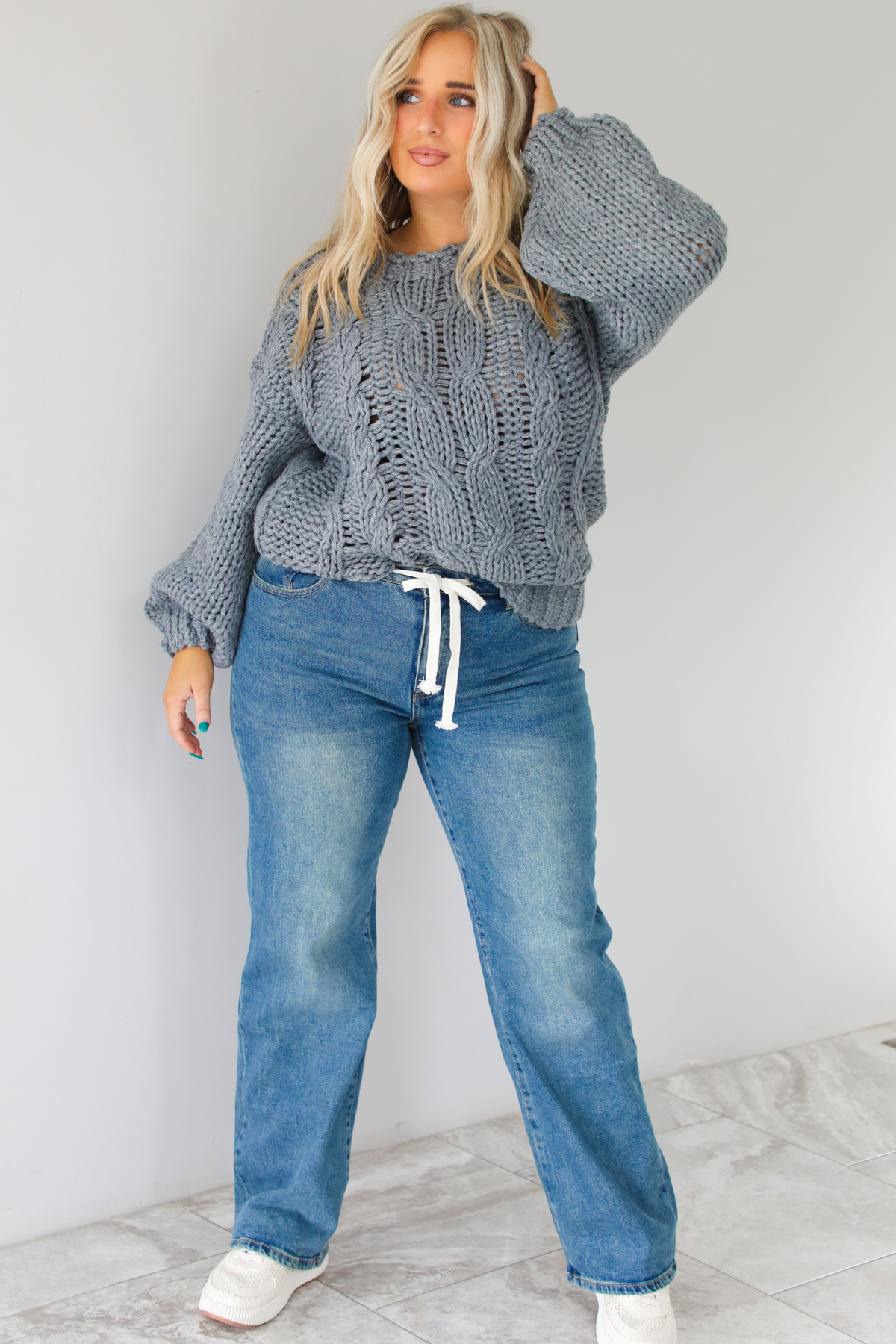 Harvest Cutie Chunky Knit Sweater: Grey