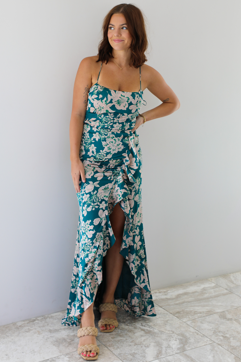 Take A Moment Maxi Dress: Teal/Multi