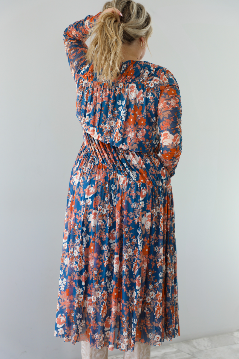 Fall Stroll Midi Dress: Navy/Multi Floral