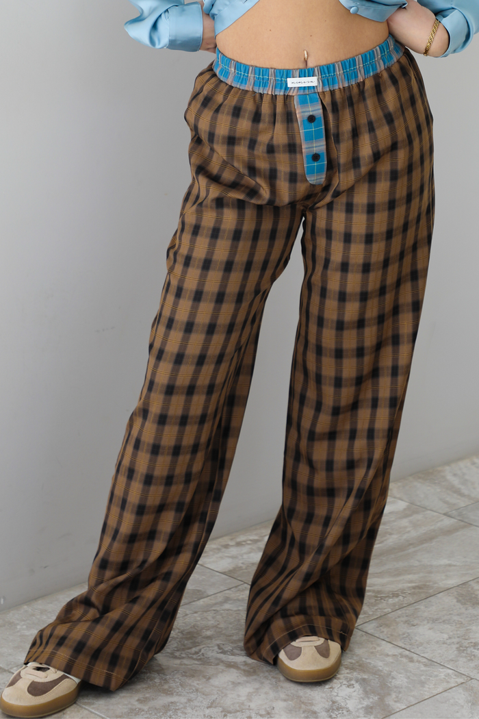 Give Me Space Pants: Brown/Plaid