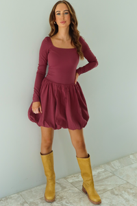 Check Yourself Bubble Dress: Burgundy