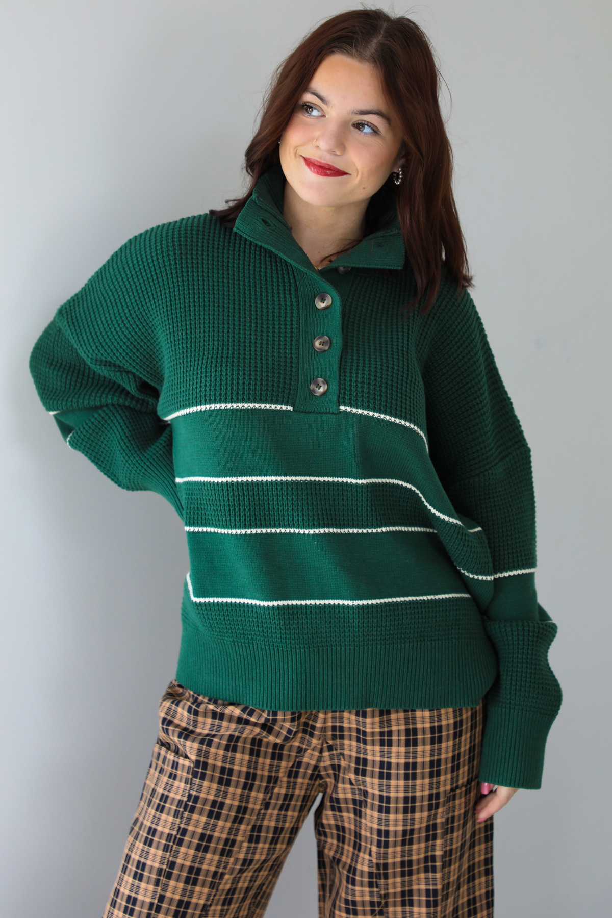 Adore You Pull-Over Sweater: Green/White