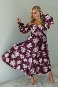 Fall Stroll Maxi Dress: Burgundy/Multi