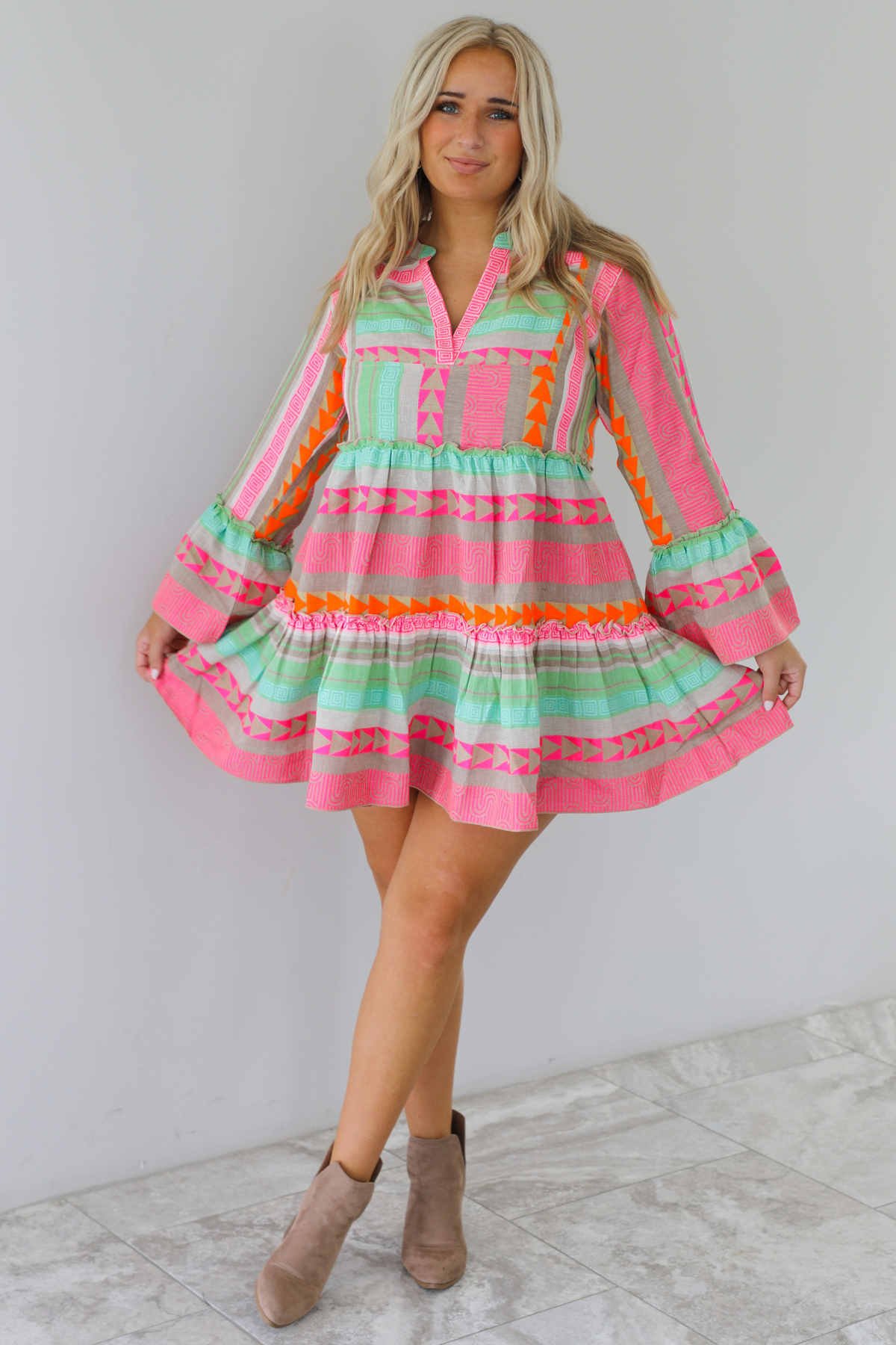 Be The One Aztec Dress: Pink/Multi