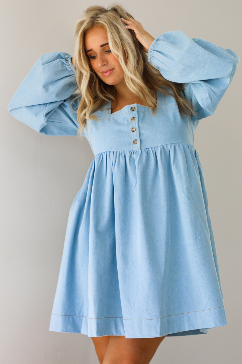 Pumpkin Patch Dress: Light-Wash Denim