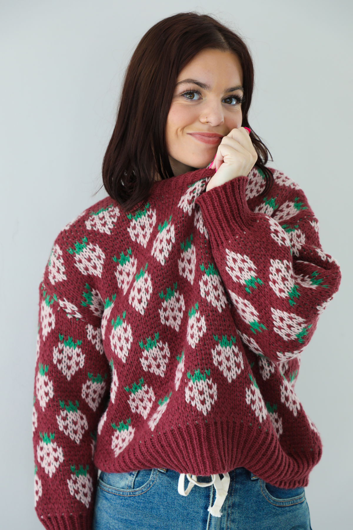 Strawberry Sweetie Sweater: Wine/Multi