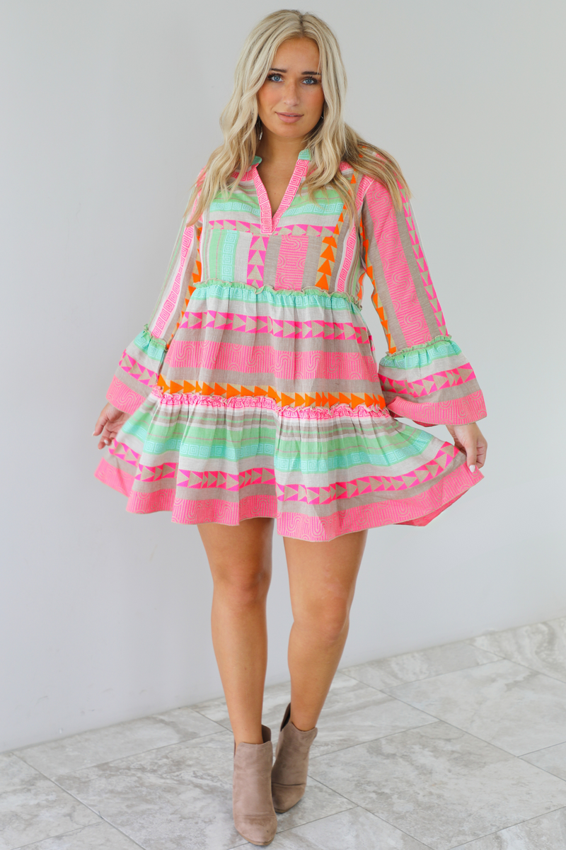 Be The One Aztec Dress: Pink/Multi