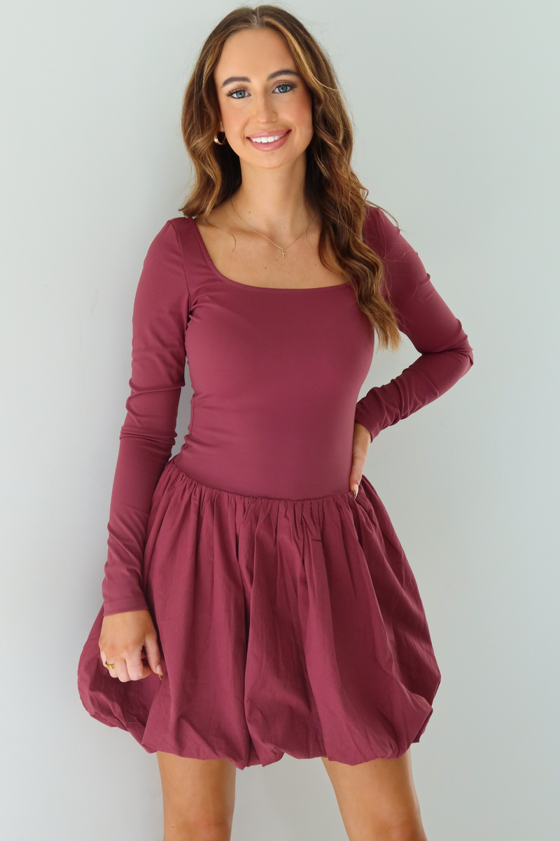 Check Yourself Bubble Dress: Burgundy