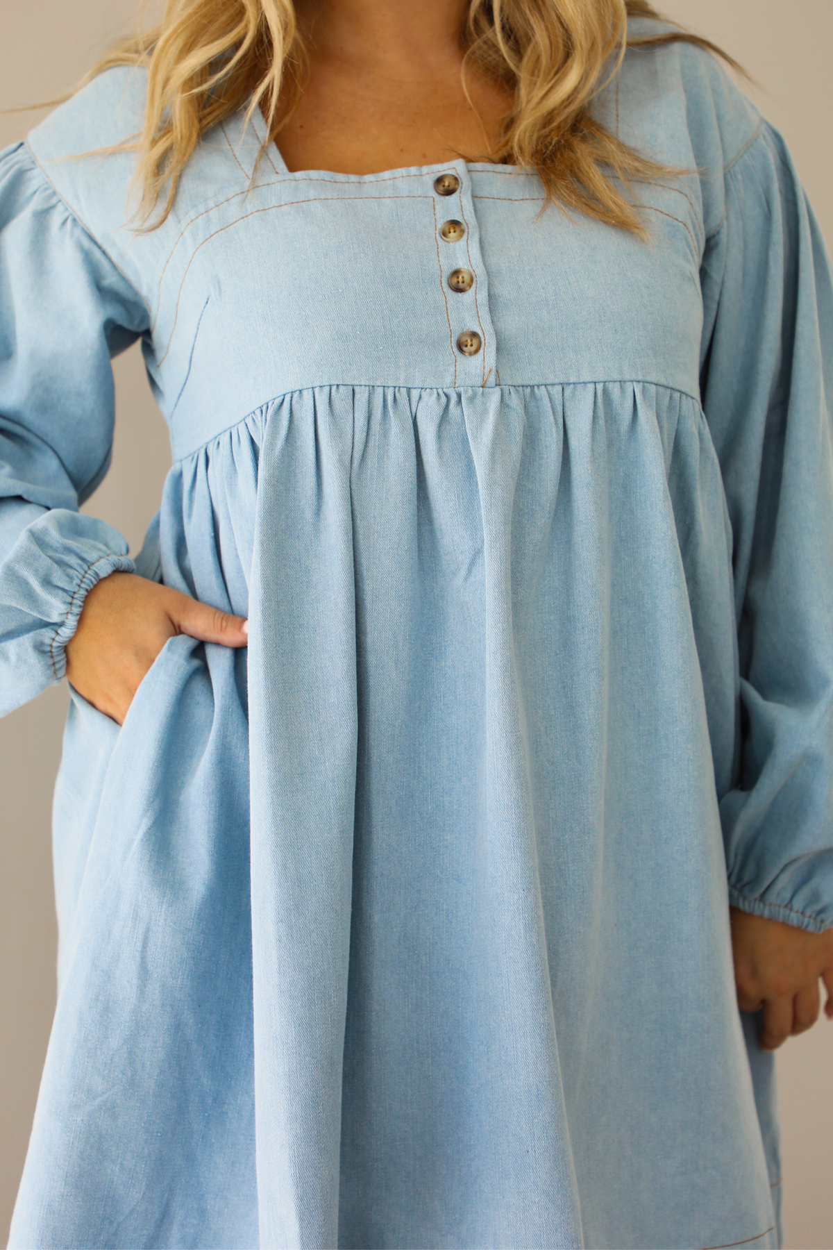 Pumpkin Patch Dress: Light-Wash Denim