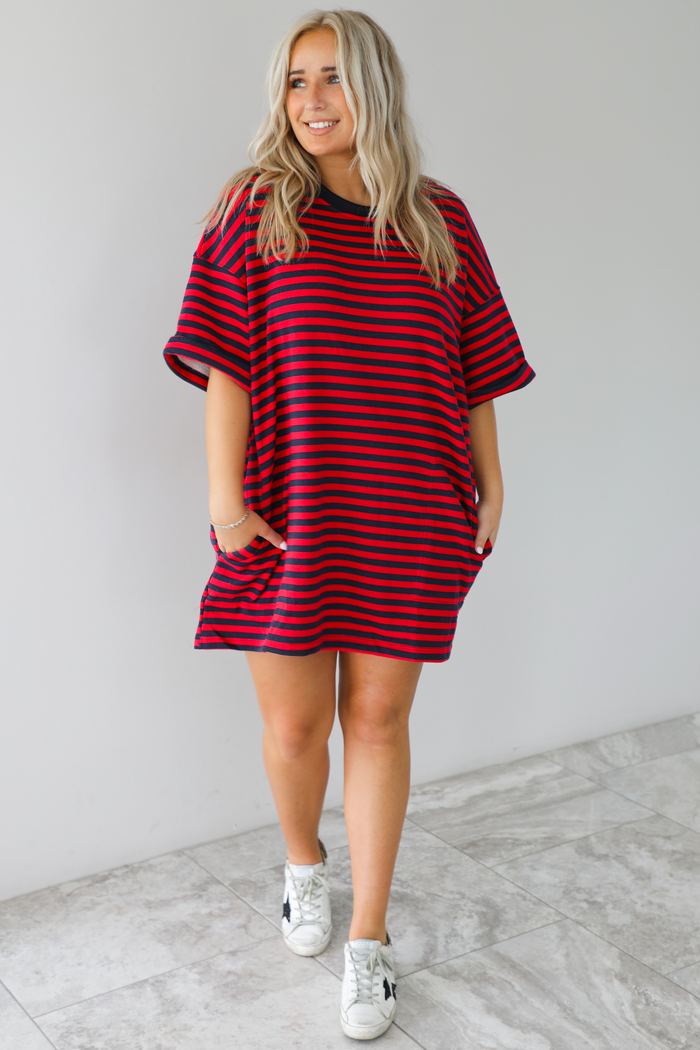 RESTOCK: Easy Does It Tunic: Red/Navy