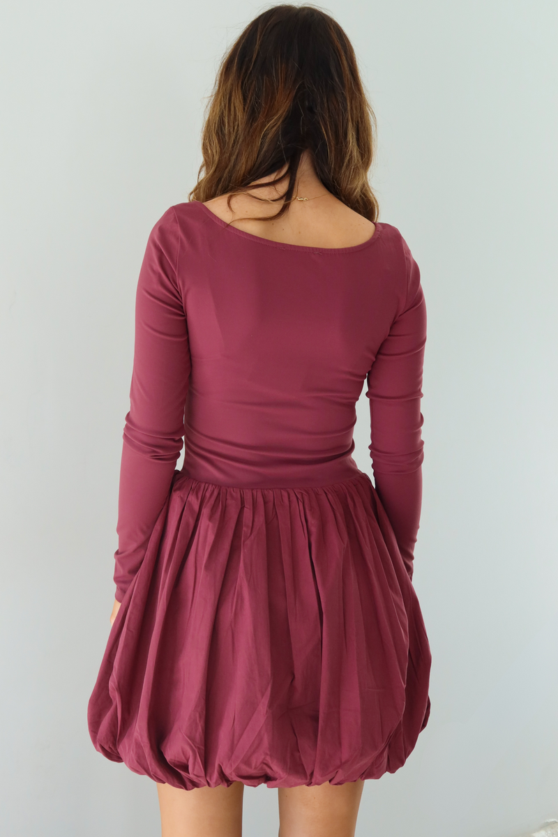 Check Yourself Bubble Dress: Burgundy