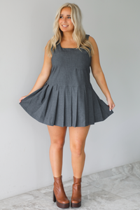 RESTOCK: Wise Decisions Mini Dress: Charcoal