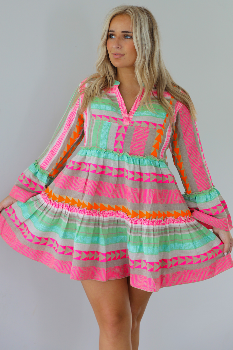 Be The One Aztec Dress: Pink/Multi