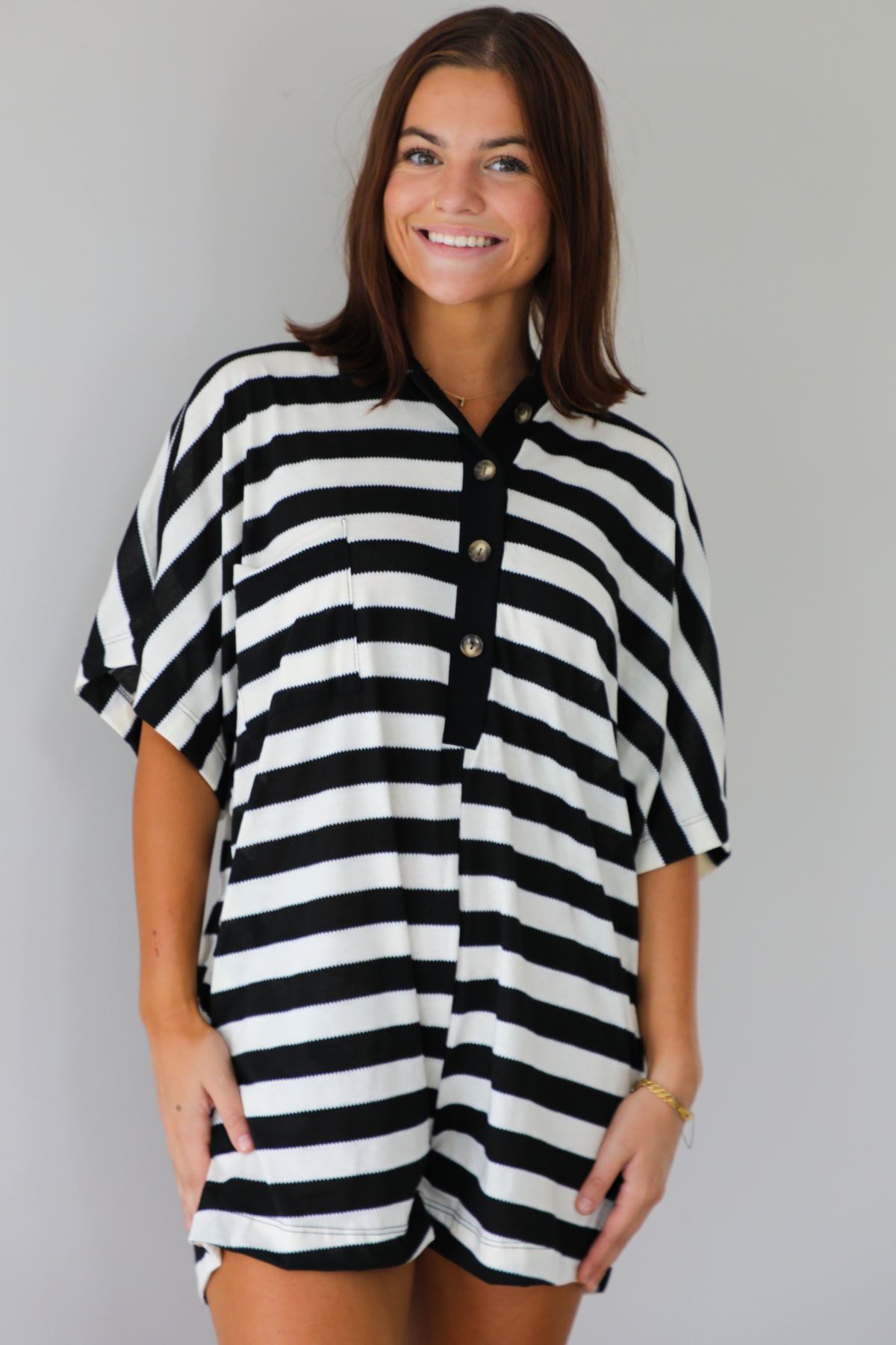 From The Start Romper: Black/White