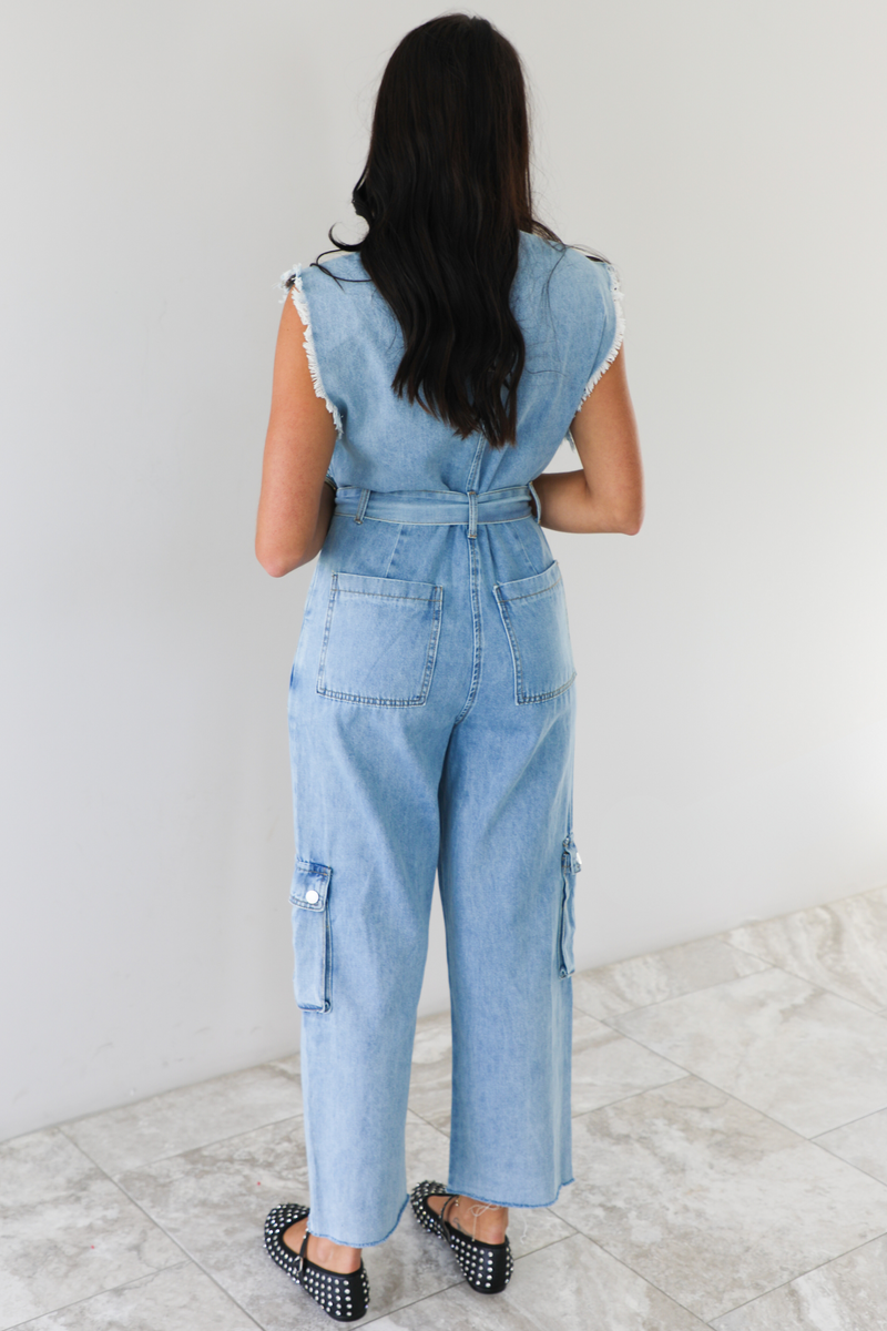 King Street Belted Cargo Overalls: Denim