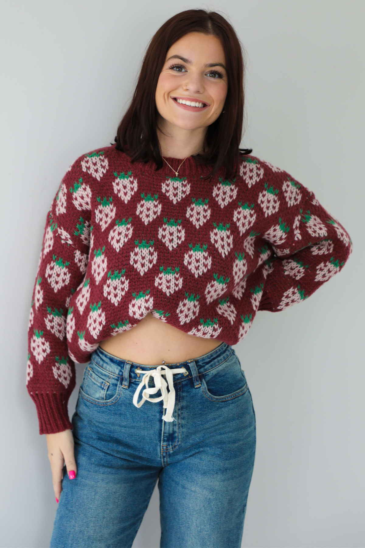 Strawberry Sweetie Sweater: Wine/Multi