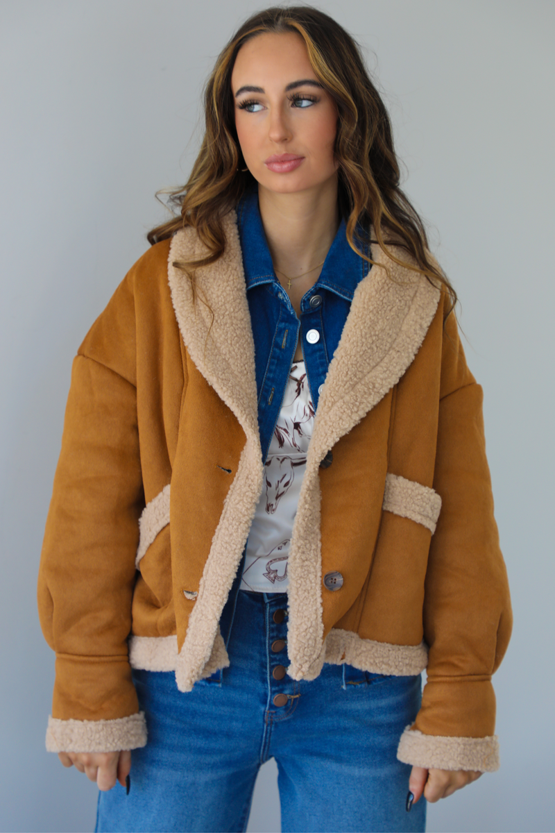 Cozy Shearling Lined Jacket: Coffee/Caramel