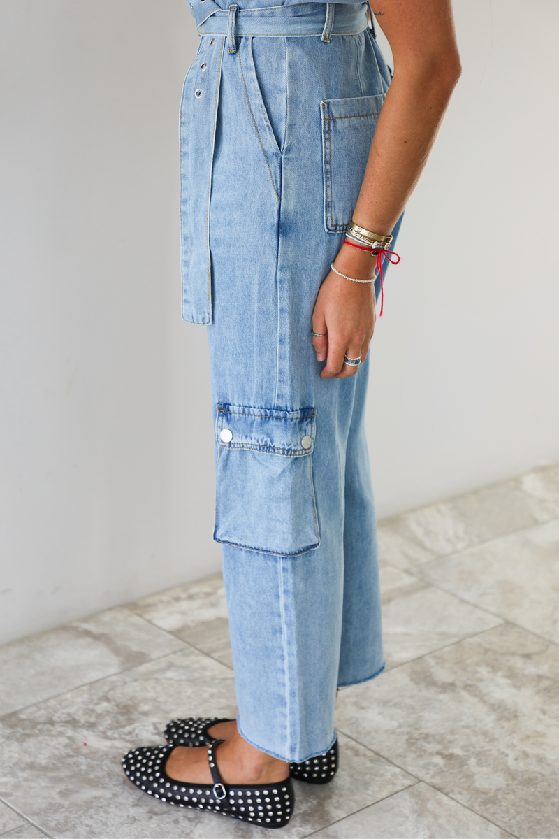 King Street Belted Cargo Overalls: Denim