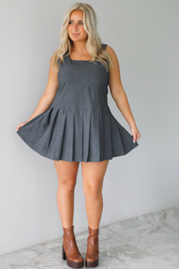 RESTOCK: Wise Decisions Mini Dress: Charcoal