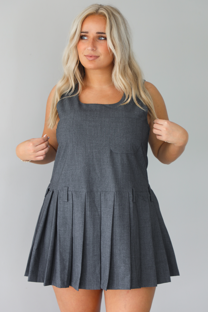 RESTOCK: Wise Decisions Mini Dress: Charcoal