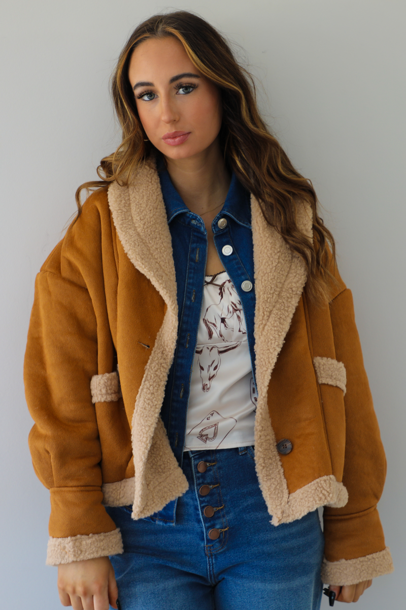 Cozy Shearling Lined Jacket: Coffee/Caramel