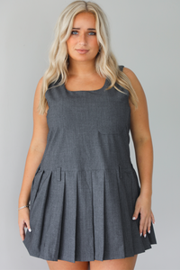 RESTOCK: Wise Decisions Mini Dress: Charcoal