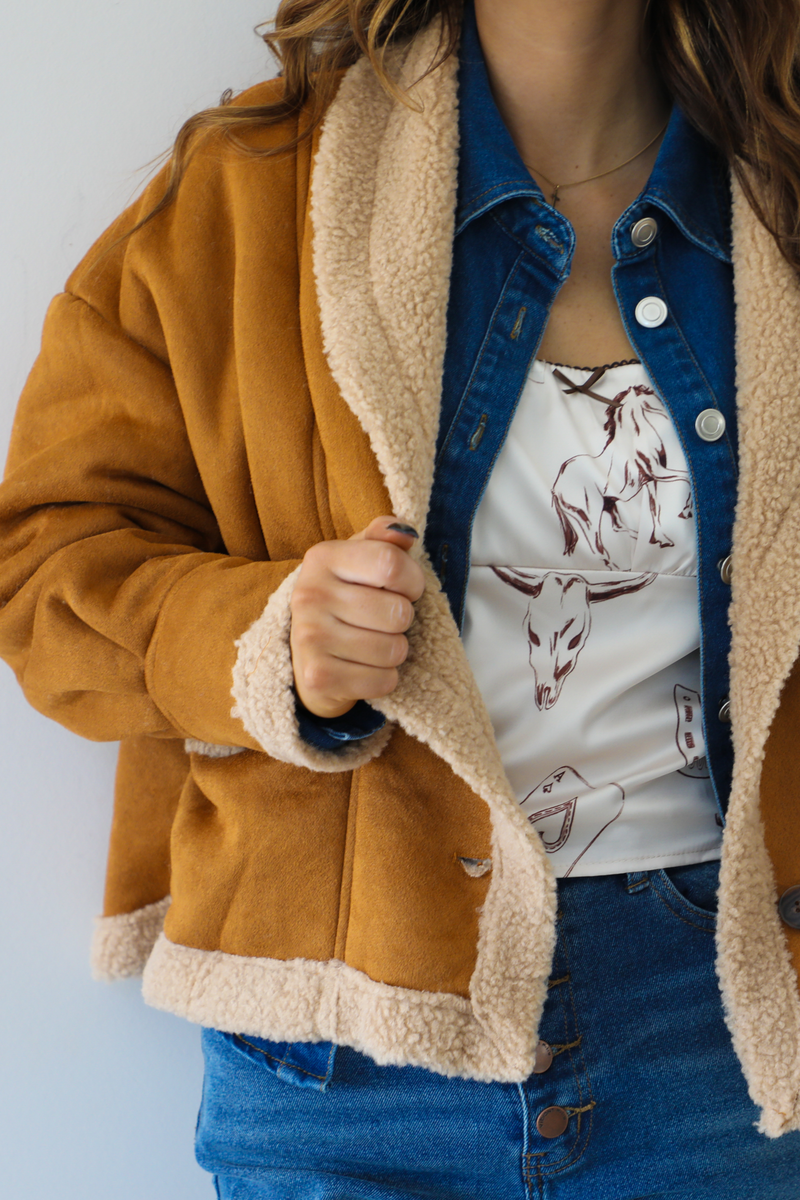 Cozy Shearling Lined Jacket: Coffee/Caramel