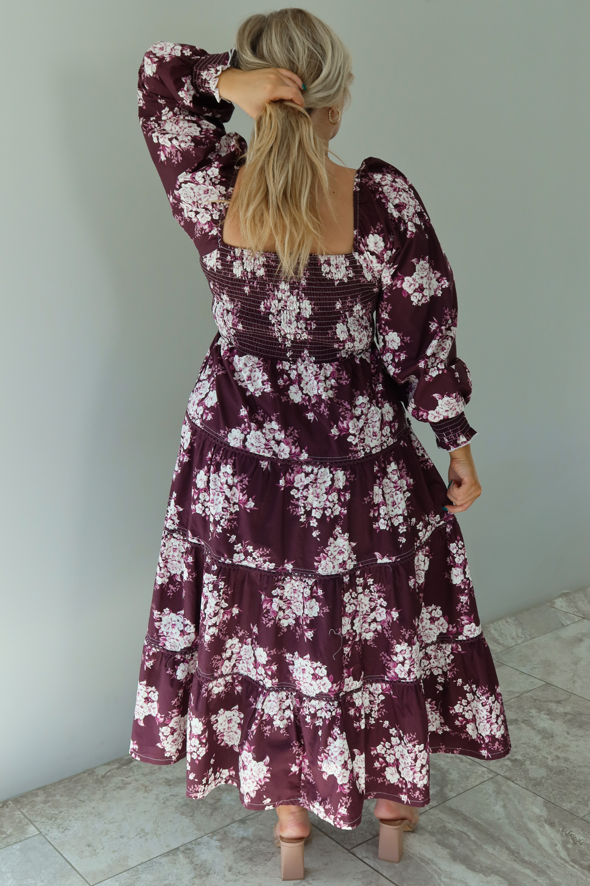 Fall Stroll Maxi Dress: Burgundy/Multi