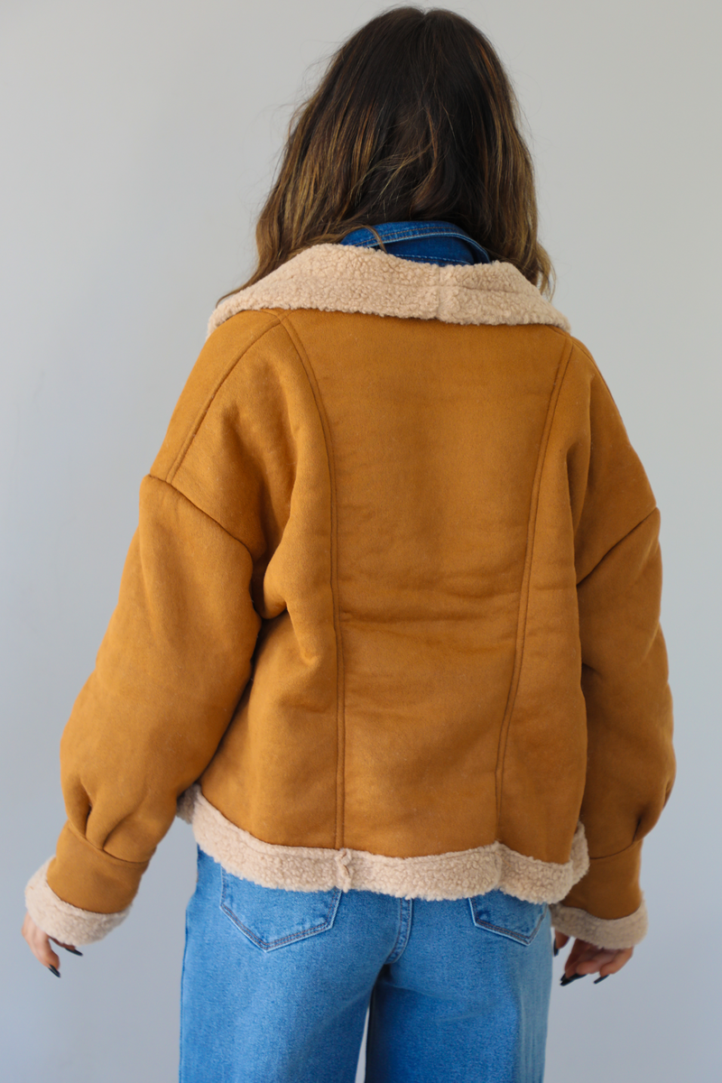 Cozy Shearling Lined Jacket: Coffee/Caramel