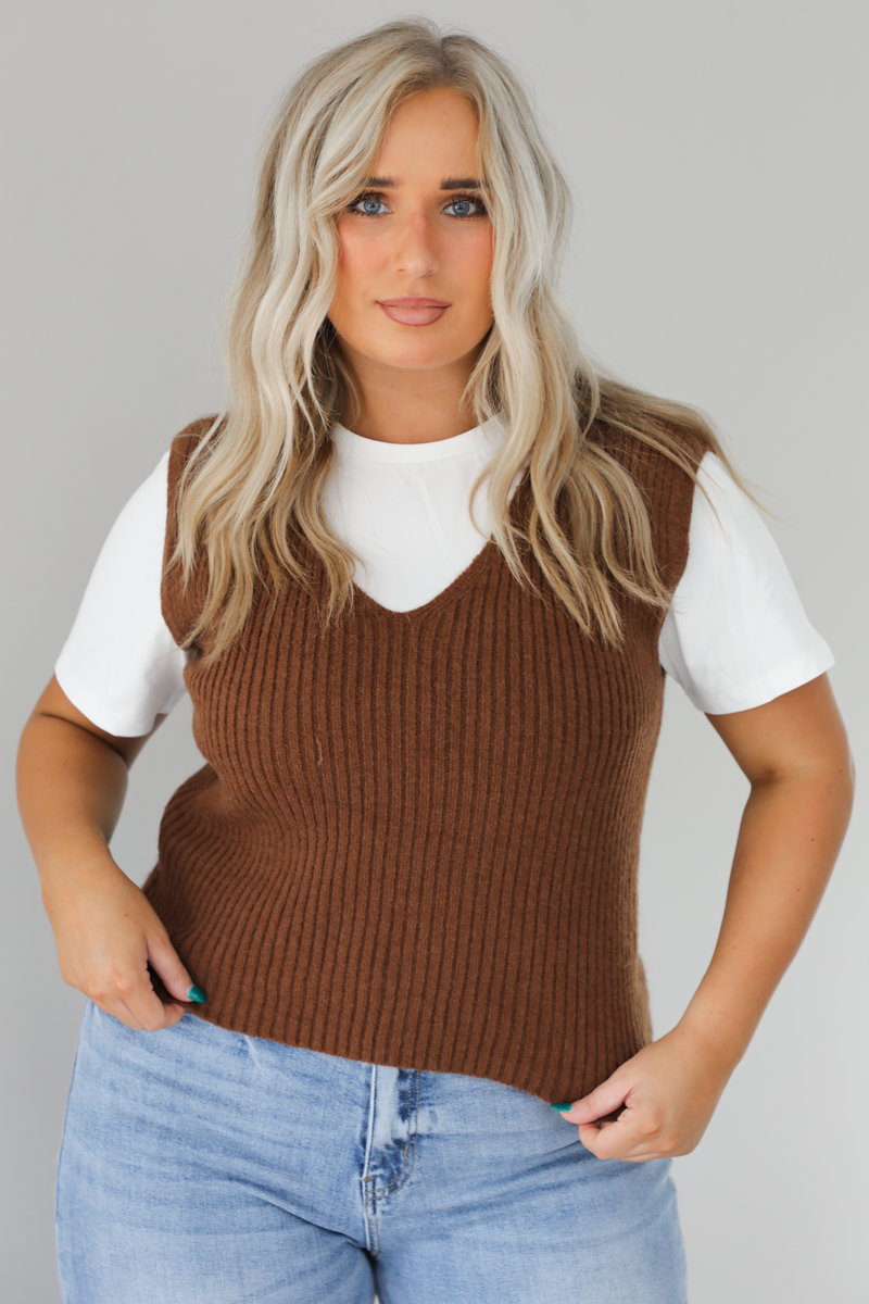 Vermont Bound Sweater Vest Set: Brown/White