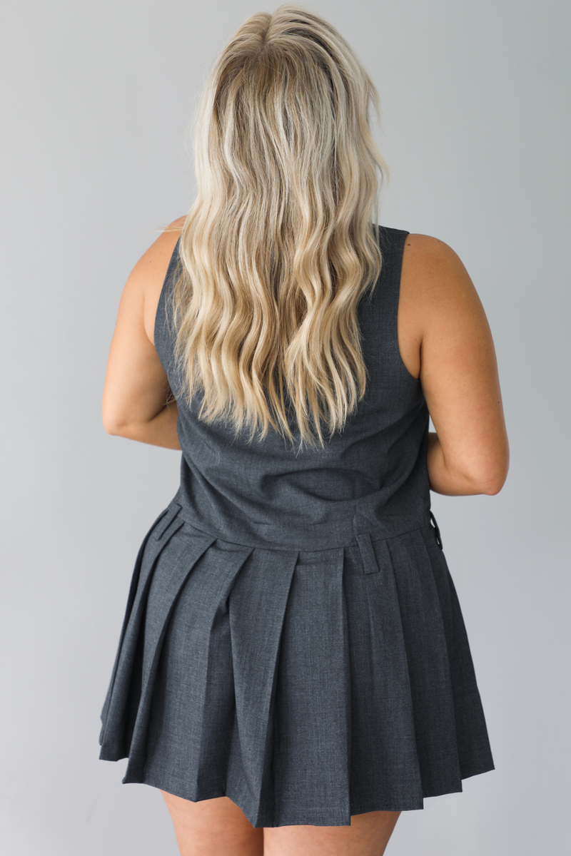 RESTOCK: Wise Decisions Mini Dress: Charcoal