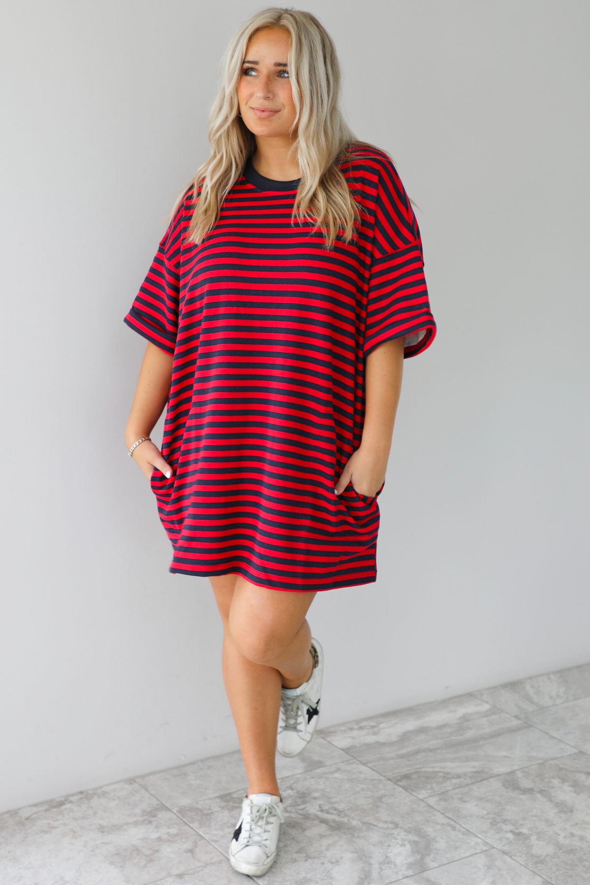 RESTOCK: Easy Does It Tunic: Red/Navy