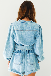 Fresh Take Romper: Light Wash Denim